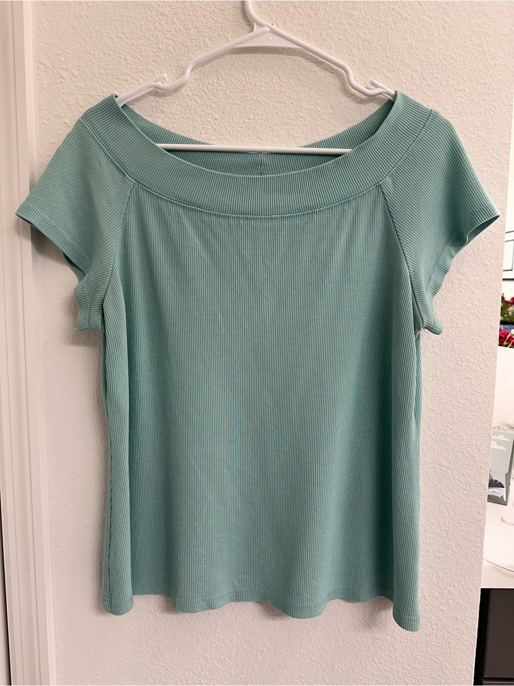 Coldwater Creek Mint Ribbed Short-Sleeve Scoop Neck Top